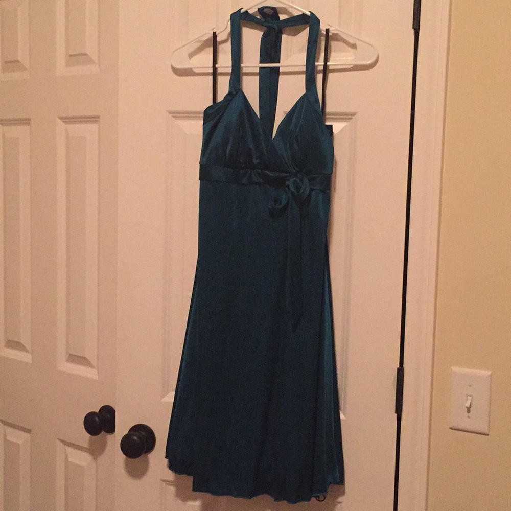 Green cocktail halter dress, Medium (fits small)